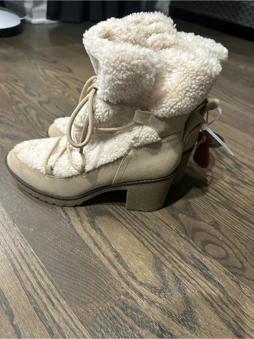 MIA Cream Sherpa Lace-Up Winter Boots